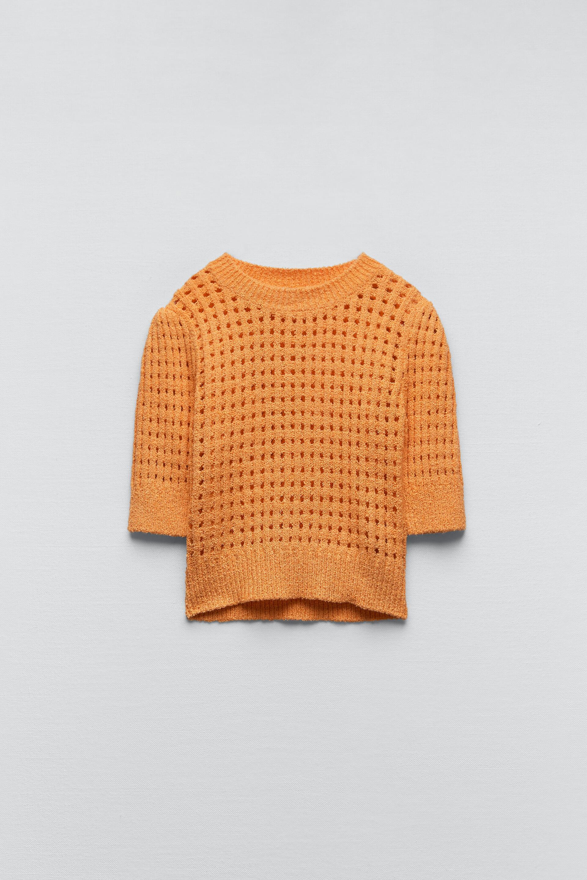 CROPPED KNIT SWEATER - Orange | ZARA 