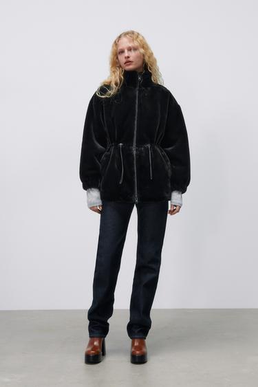 coat with faux fur hood zara