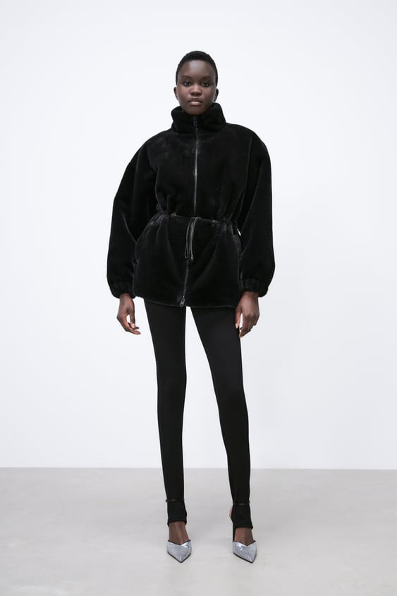 Faux Fur Jacket Black Zara United, Black Hooded Fur Coat Zara
