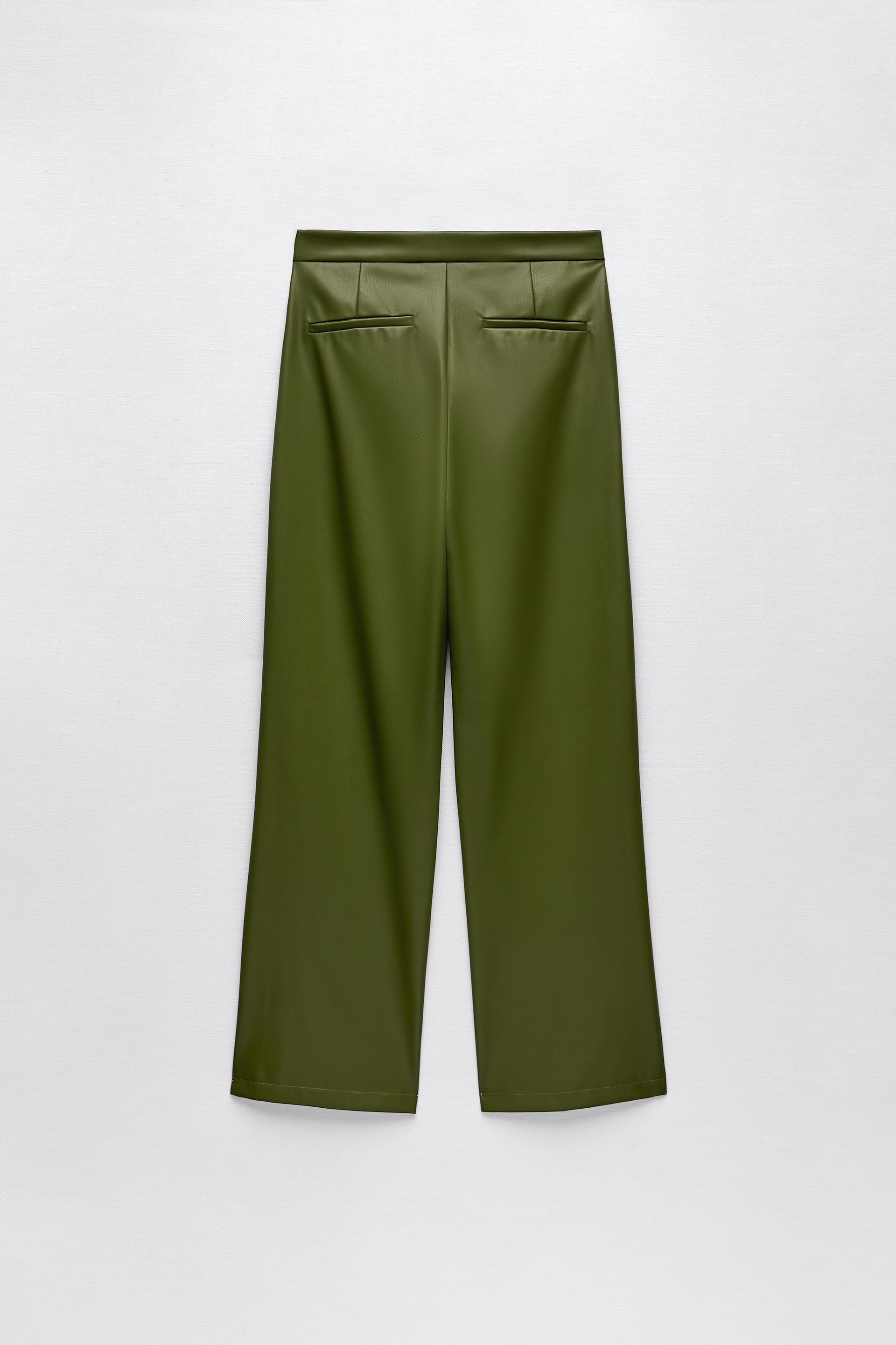 FULL LENGTH FAUX LEATHER PANTS - olive 