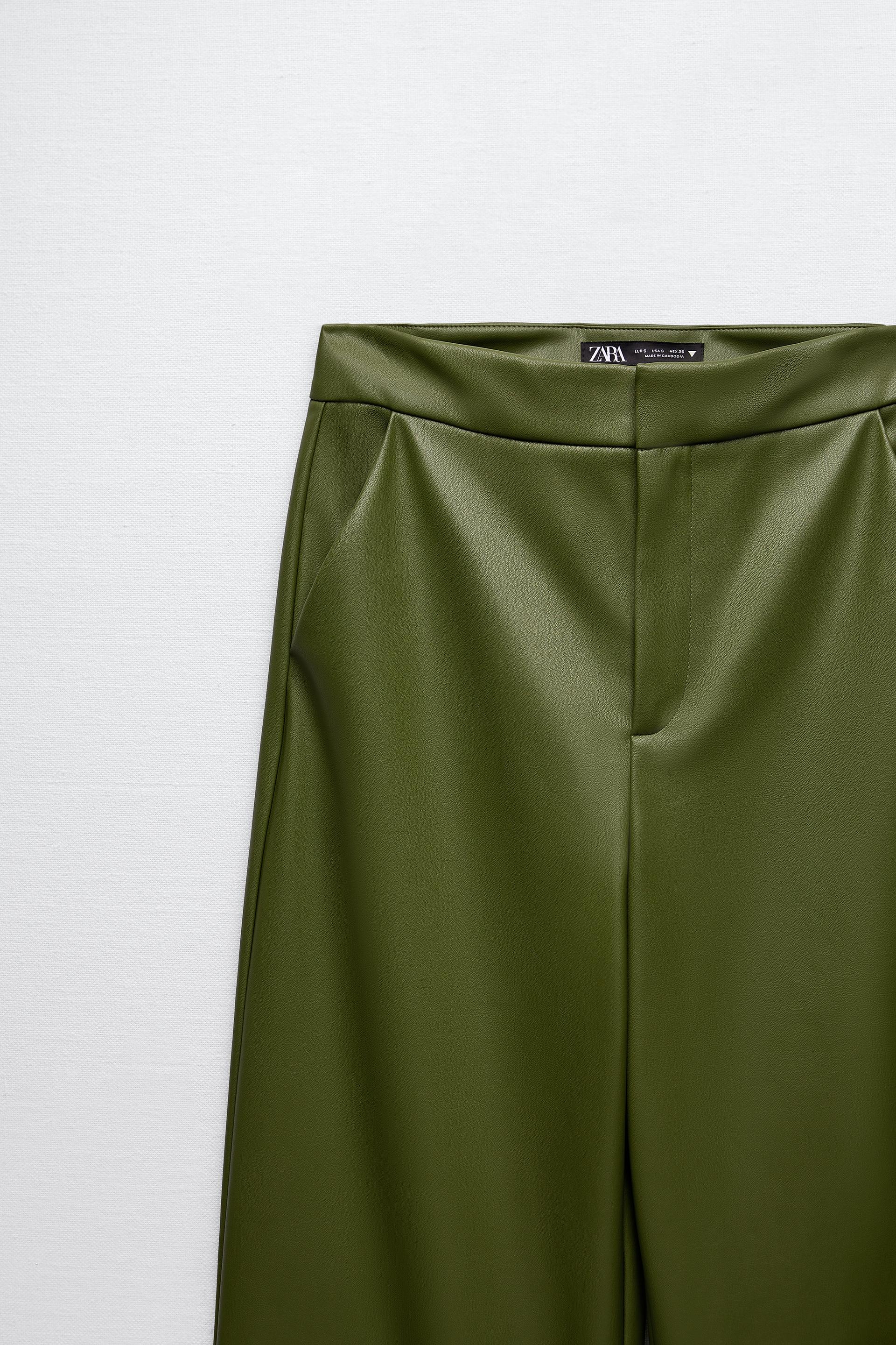 FULL LENGTH FAUX LEATHER PANTS - olive 