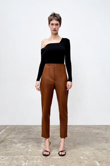 HIGH-RISE FAUX LEATHER TROUSERS