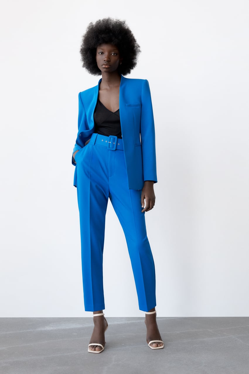 TROUSERS WITH LINED BELT - Bluish