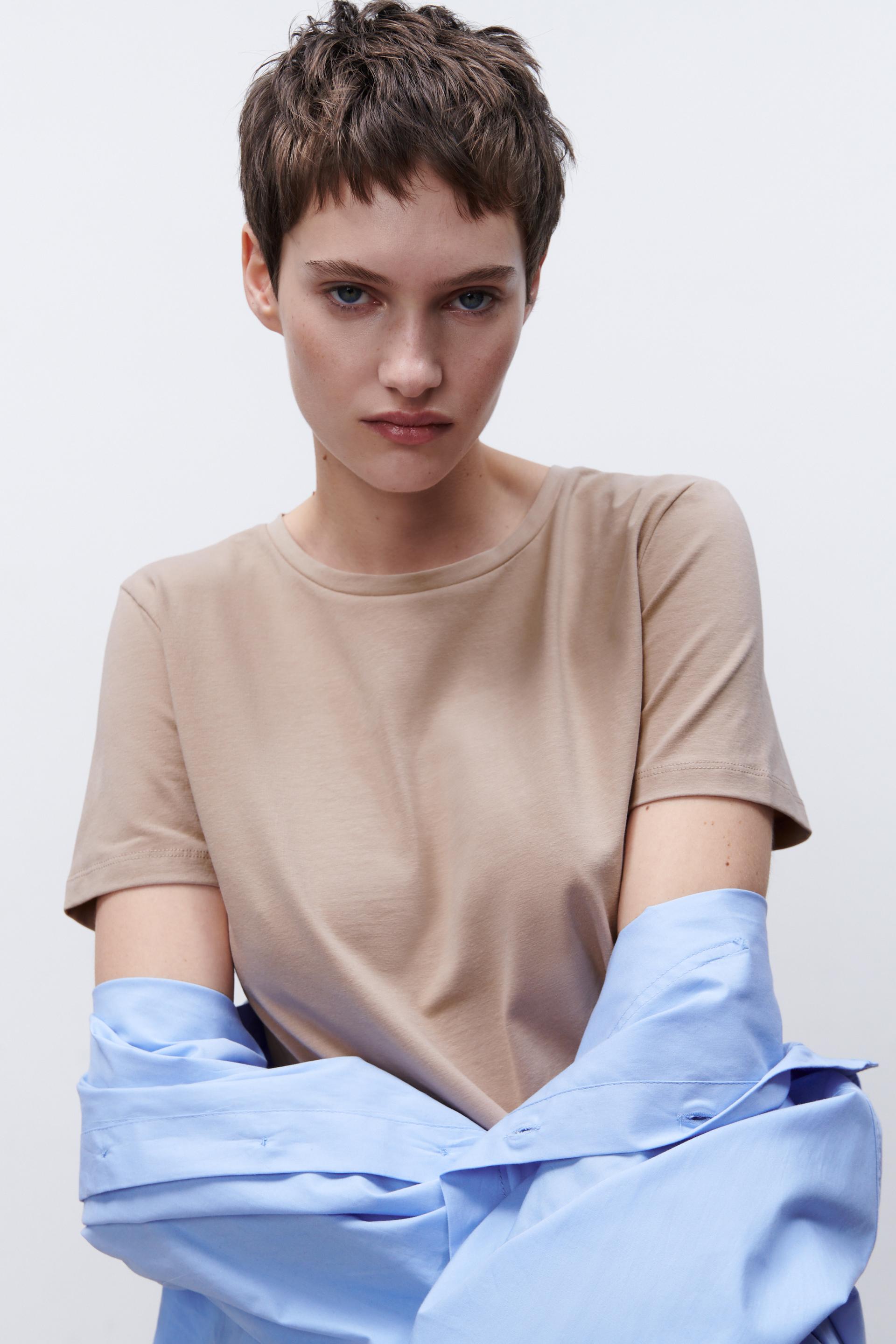 Zara - Short Sleeve T-Shirt - Beige - Women - Beige - Women