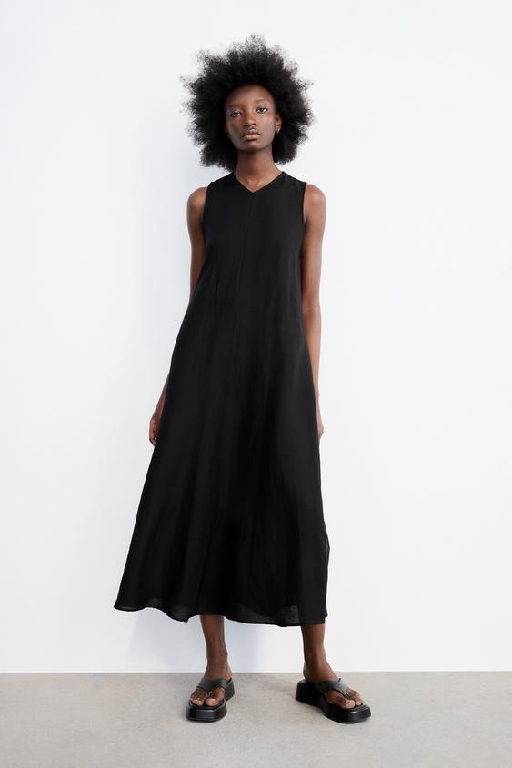 パフ リネンブレンド ワンピース ブラック Zara Japan 日本 パフ リネンブレンド ワンピース ブラック Zara Japan 日本