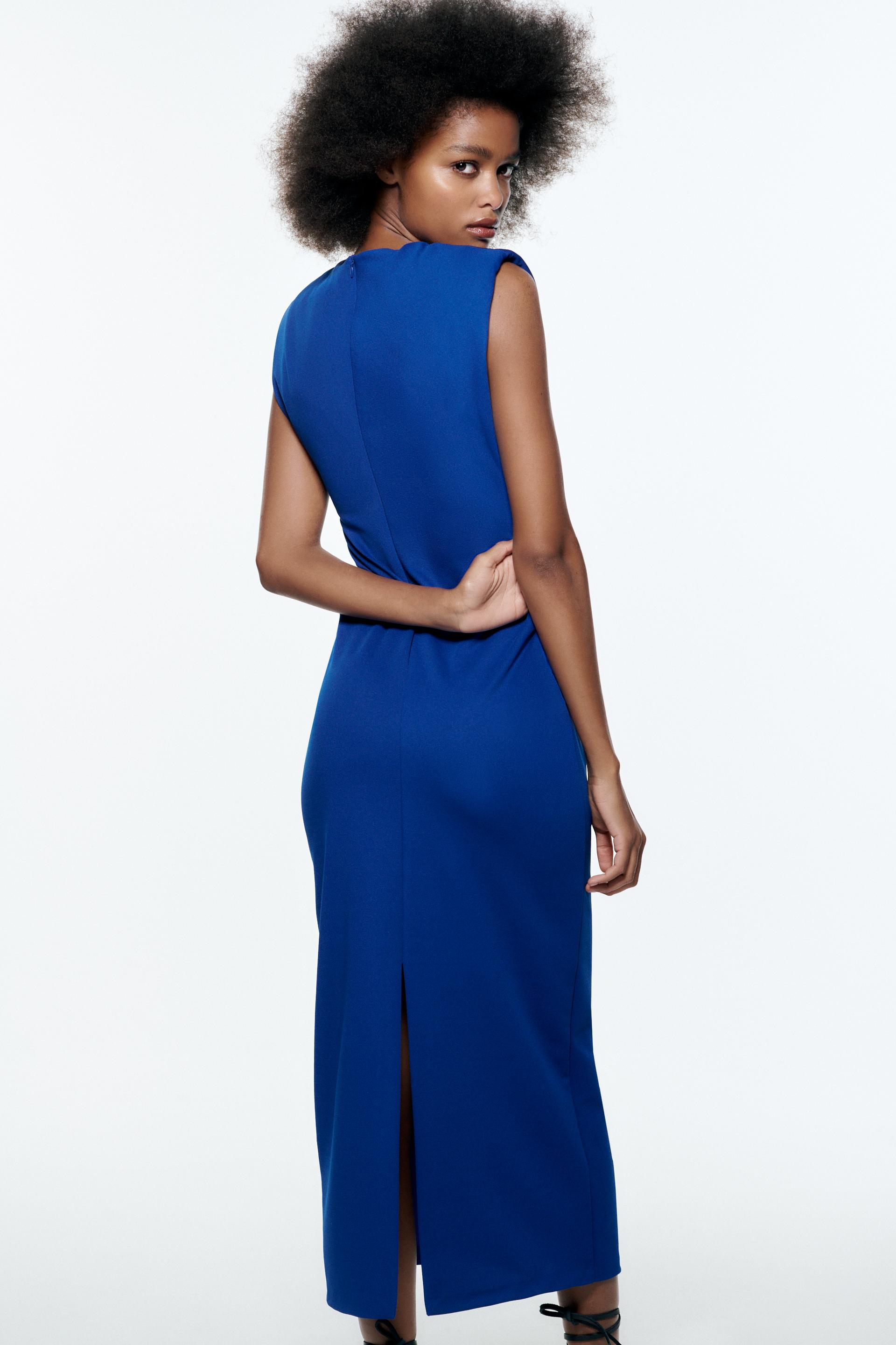VESTIDO MIDI DRAPEADO - Azul fuerte | ZARA España
