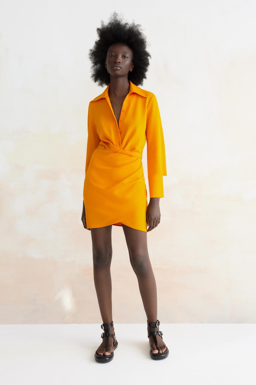 ROBE COURTE DRAPEE Orange ZARA Belgique Belgium