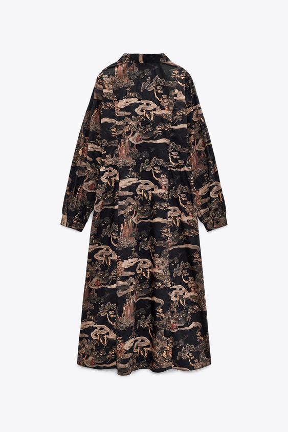 プリント柄ポプリンワンピース ブラック Zara Japan 日本 プリント柄ポプリンワンピース ブラック Zara Japan 日本