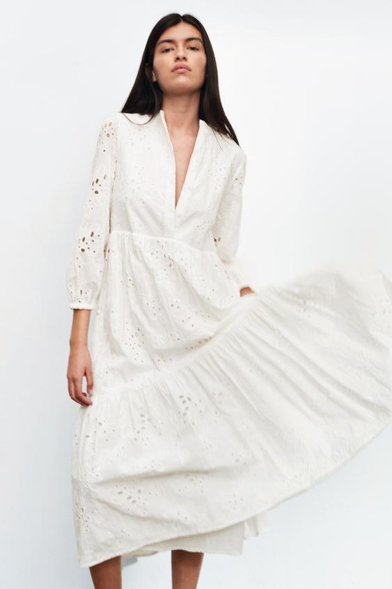 カットワーク刺繍ワンピース ホワイト Zara Japan 日本 カットワーク刺繍ワンピース ホワイト Zara Japan 日本