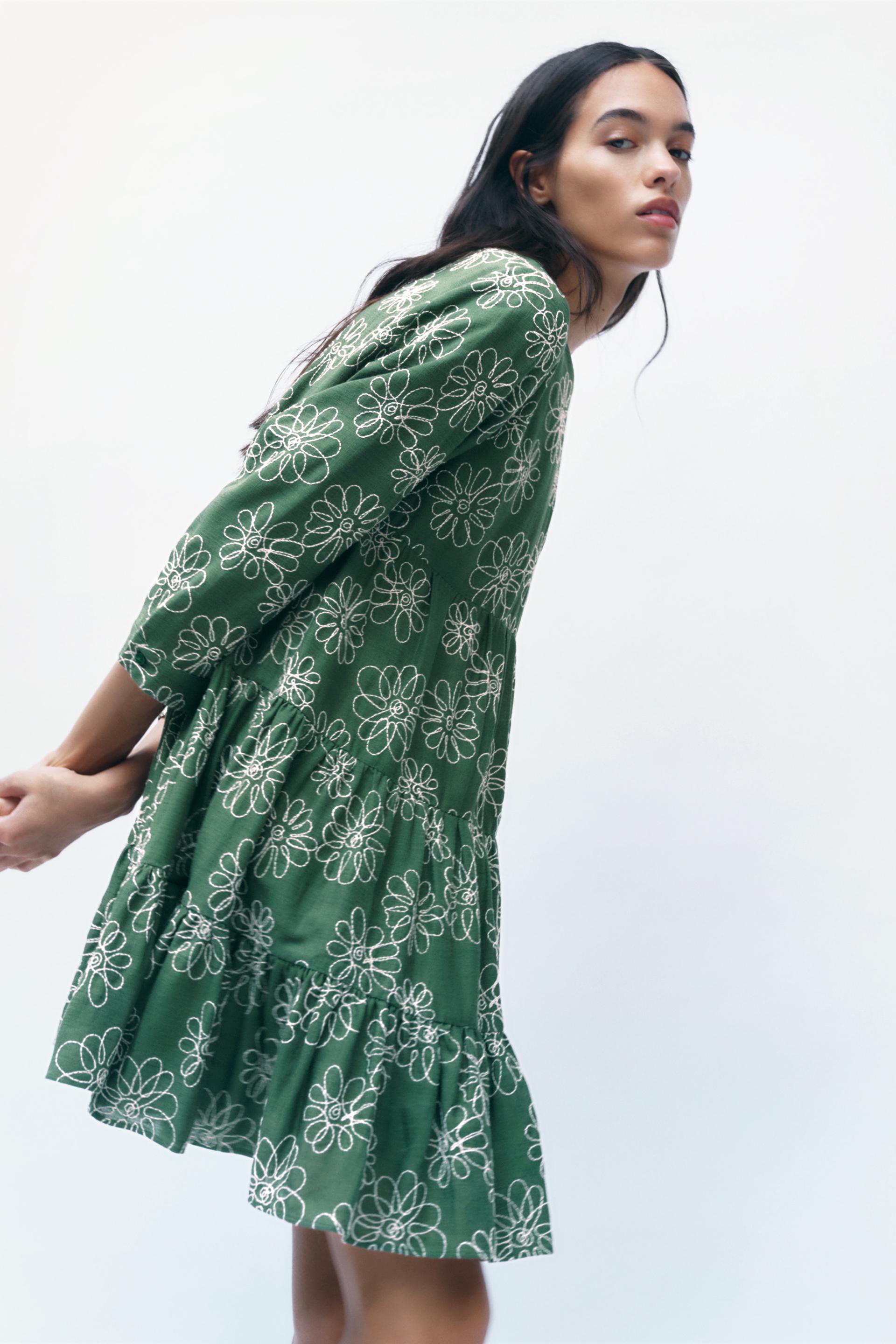 刺繍入りショートワンピース グリーン Zara Japan 日本 刺繍入りショートワンピース グリーン Zara Japan 日本