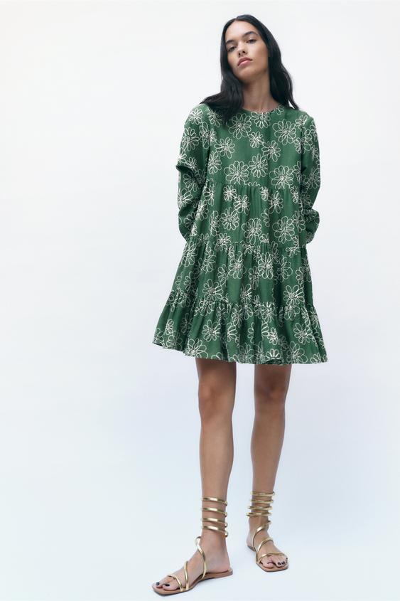 刺繍入りショートワンピース グリーン Zara Japan 日本 刺繍入りショートワンピース グリーン Zara Japan 日本