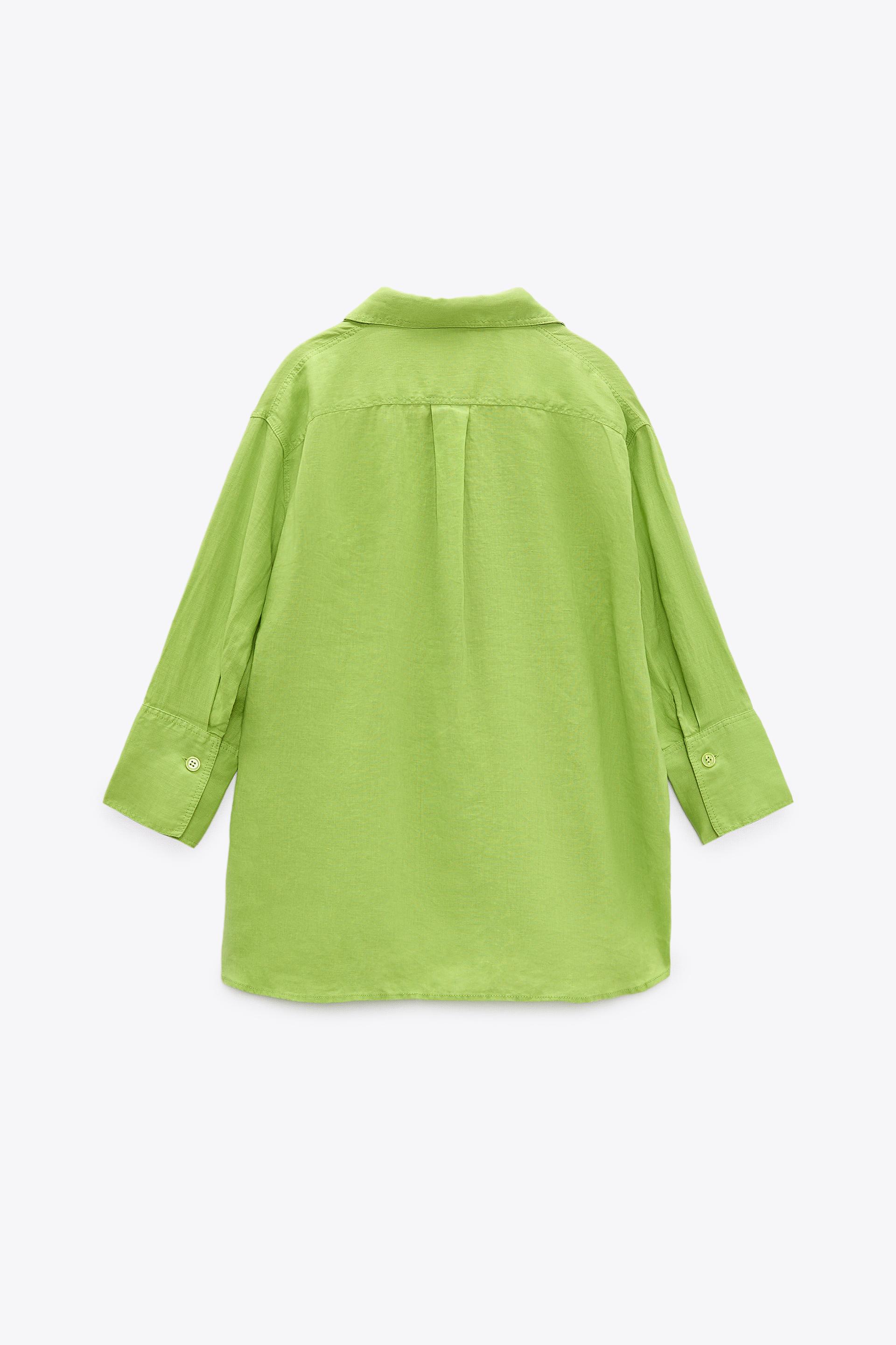 zara green linen shirt
