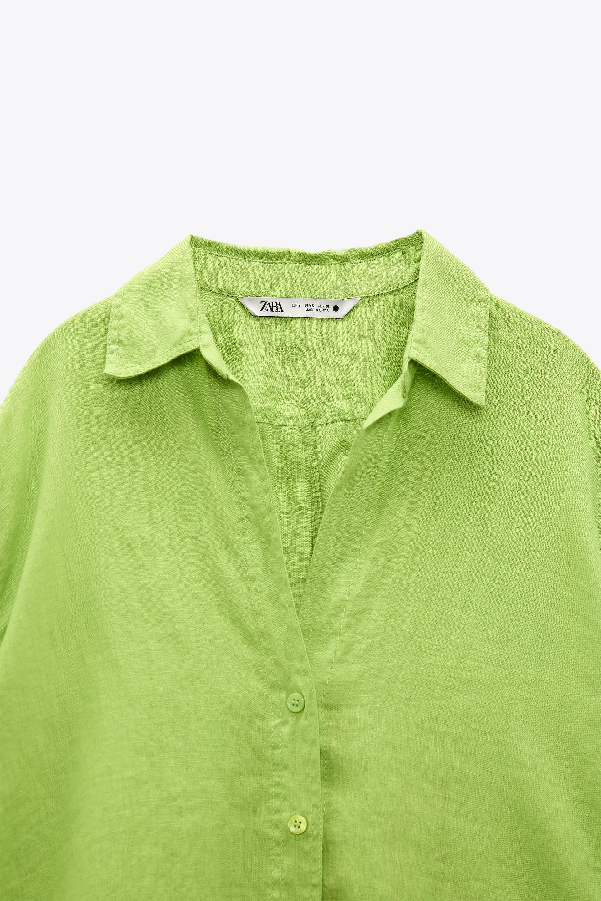 zara green linen shirt