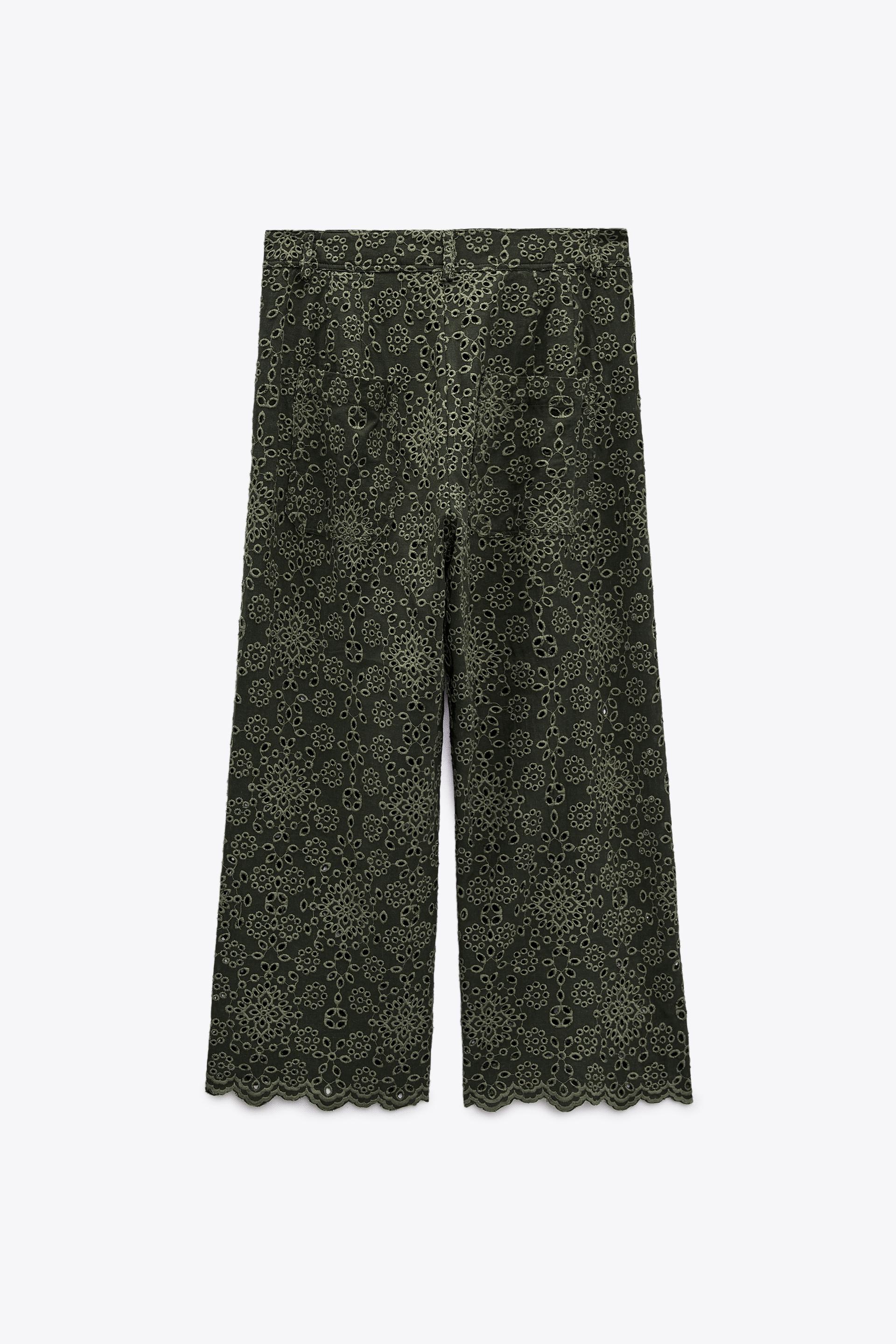 PANTALÓN BORDADOS PERFORADOS - Verde | ZARA España