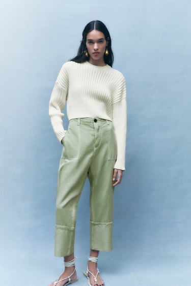 LINEN BLEND TROUSERS WITH TURN-UP HEM