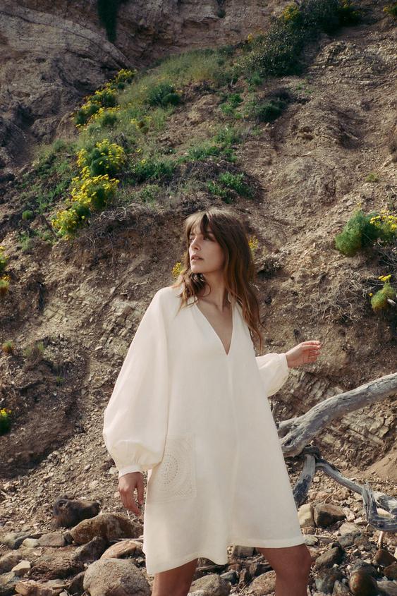 リネンブレンド クロシェ ワンピース オフホワイト Zara Japan 日本 リネンブレンド クロシェ ワンピース オフホワイト Zara Japan 日本