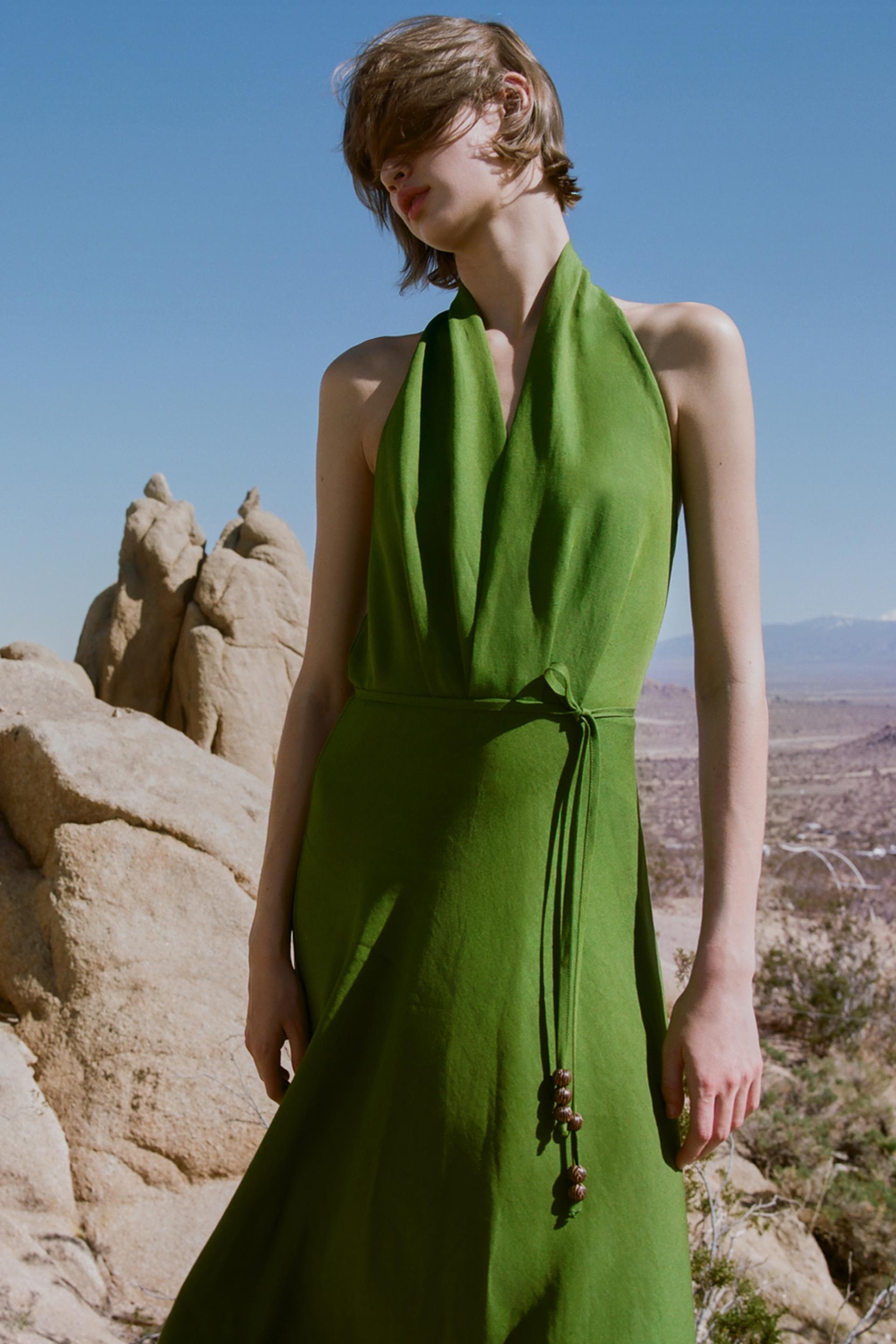 LINEN BLEND WRAP DRESS - Green | ZARA 