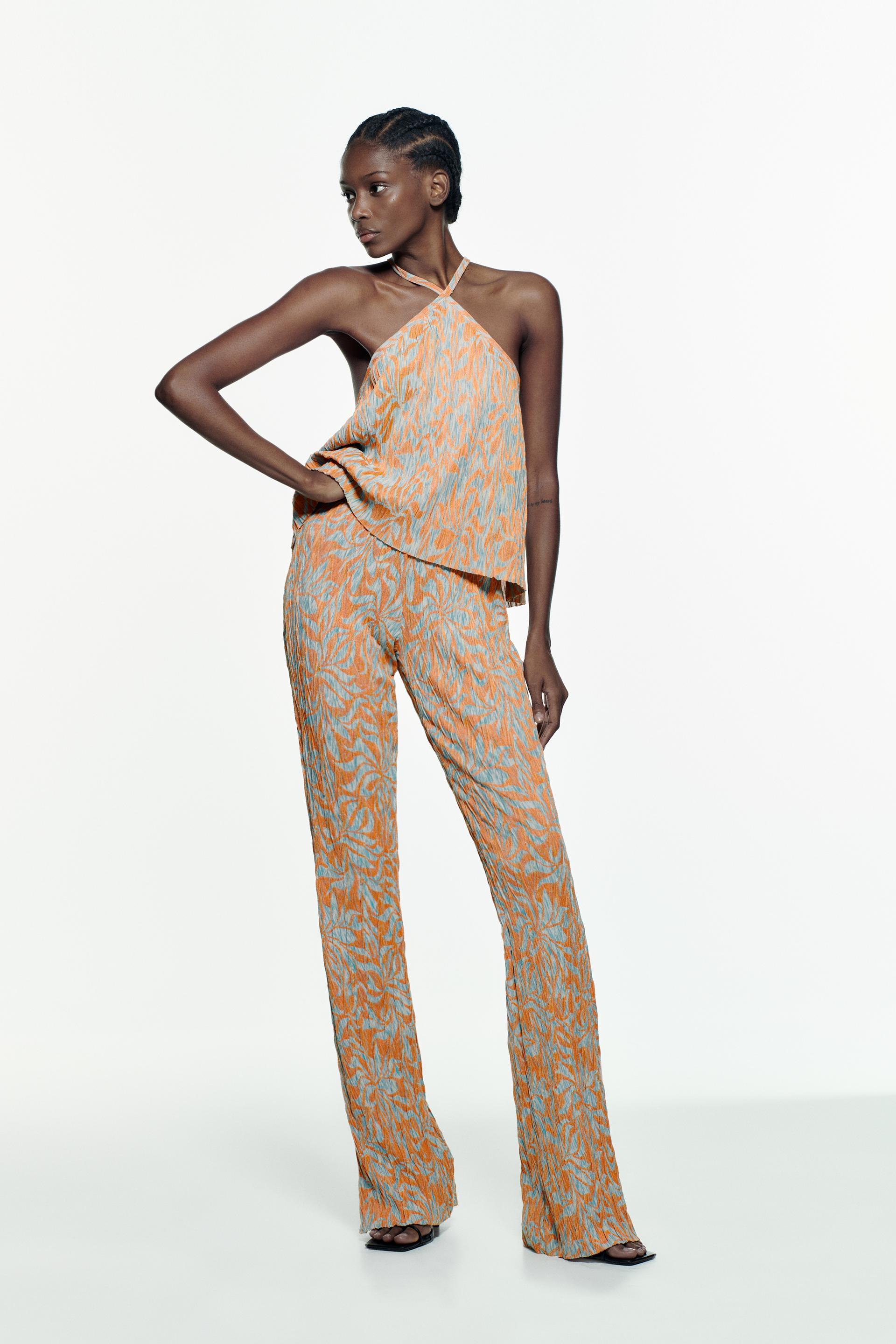 PLEATED JACQUARD TROUSERS - Blue | ZARA 