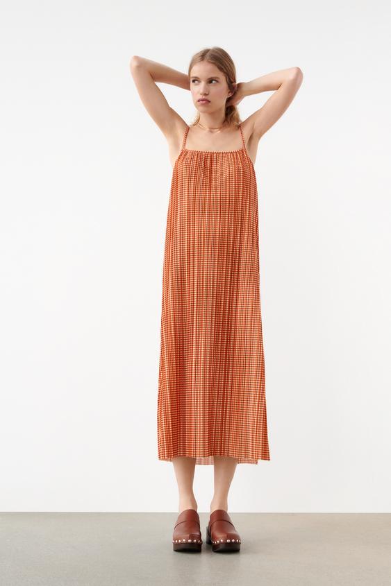 ギンガムチェック柄ワンピース オレンジホワイト Zara Japan 日本 ギンガムチェック柄ワンピース オレンジホワイト Zara Japan 日本