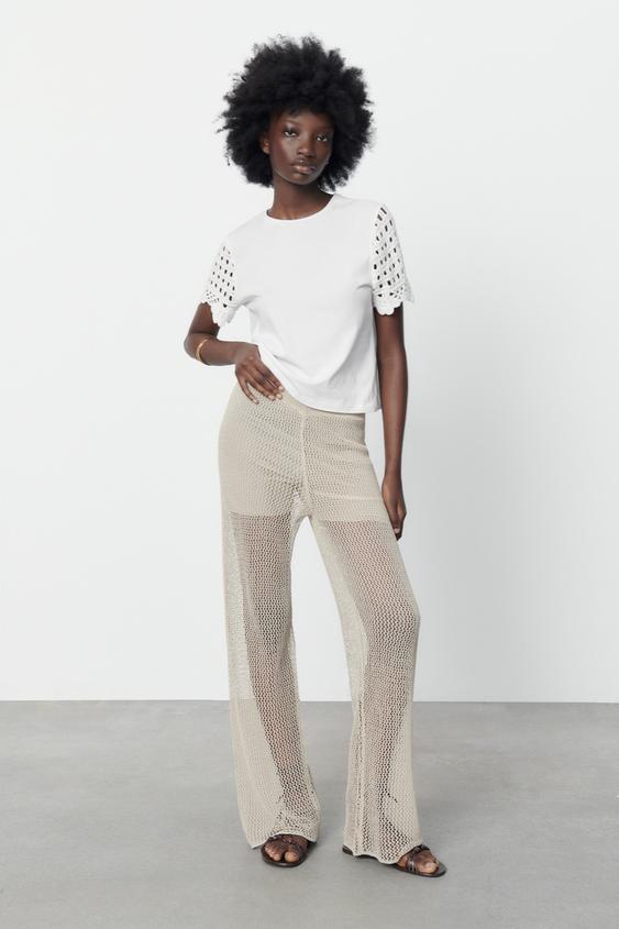 T-SHIRT WITH CROCHET SLEEVES - White 