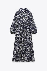 PRINTED DRESS WITH TOPSTITCHING - Blue 