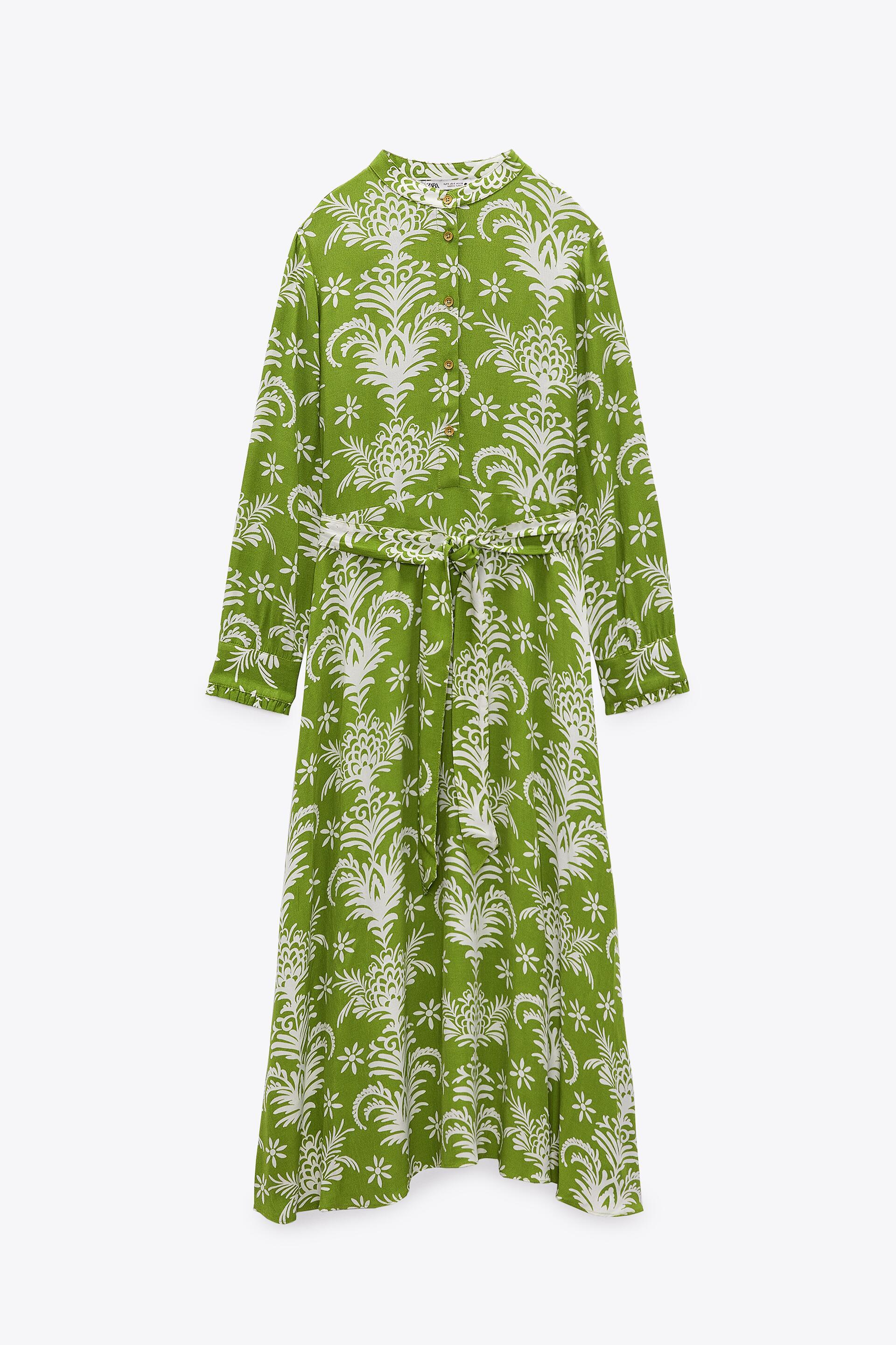 VESTIDO ESTAMPADO CINTURÓN - Verde | ZARA España