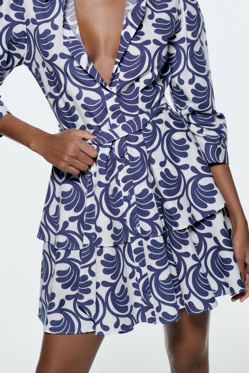 ROBE IMPRIMEE AVEC CEINTURE Bleu ZARA Canada