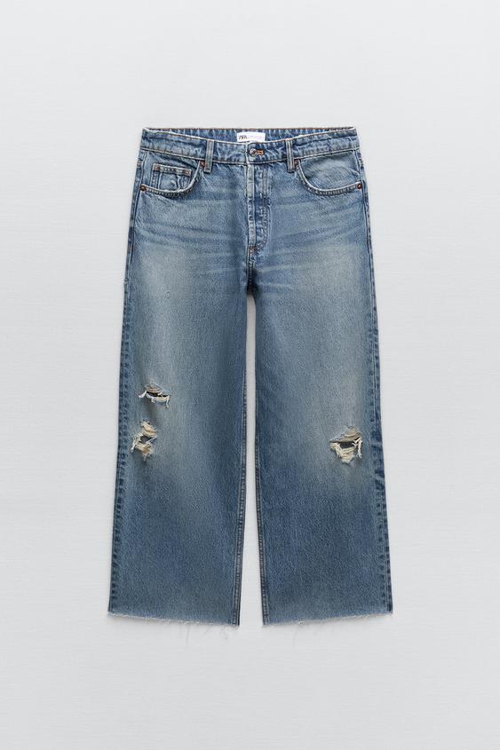 MID-RISE WIDE STRAIGHT JEANS - Blue 