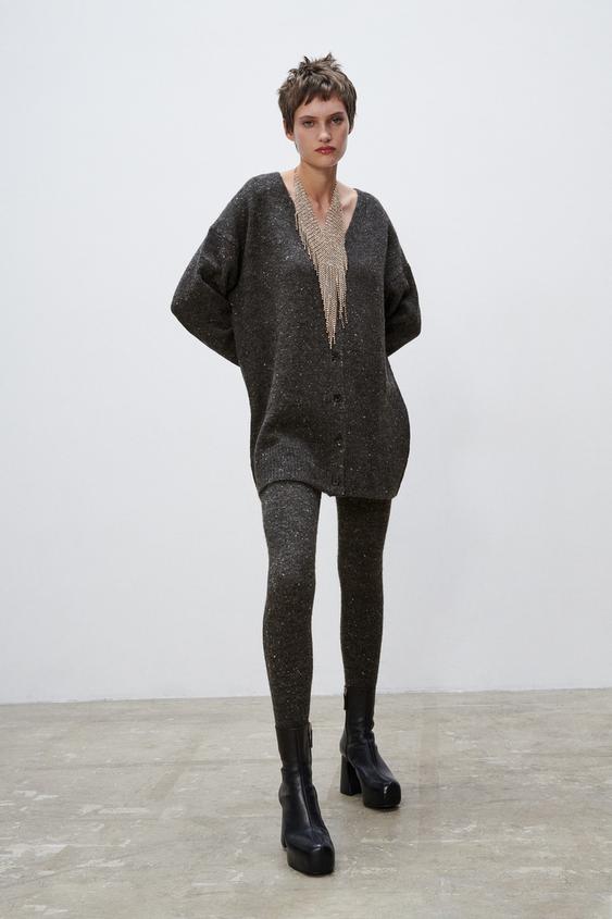 LEGGINGS IN MAGLIA CON FINITURE A COSTE - Grigio mélange | ZARA Italia /  Italy