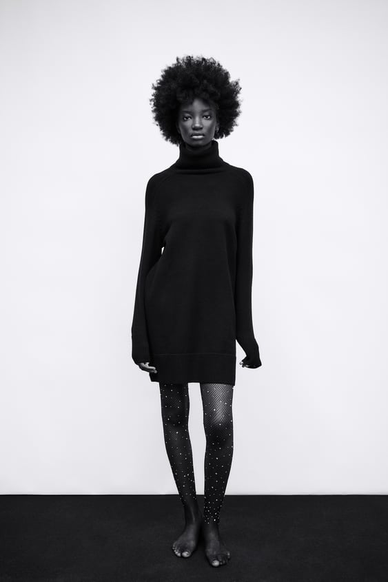Details about   ZARA BLACK STRETCHY KNIT DRESS WITH CONTRASTING PETER PAN COLLAR PUFF SLEEVES