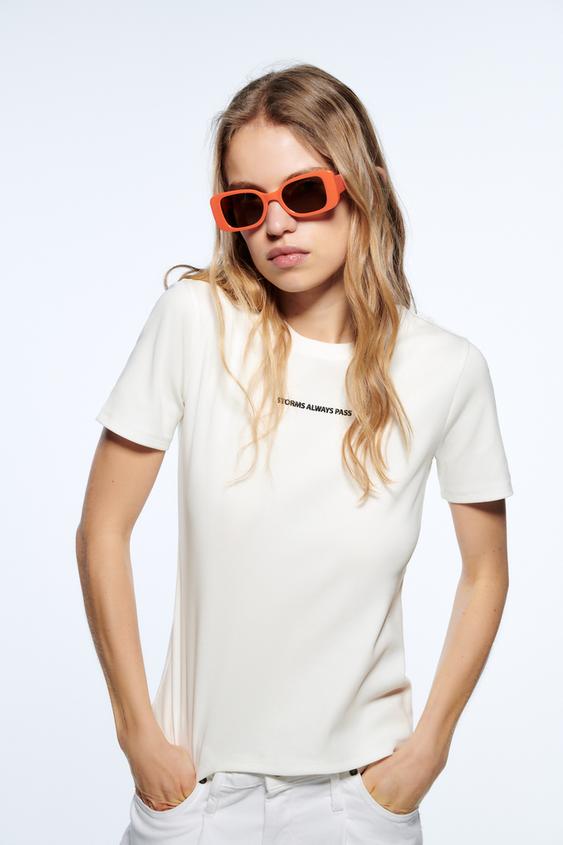 FITTED T-SHIRT WITH SLOGAN - White 