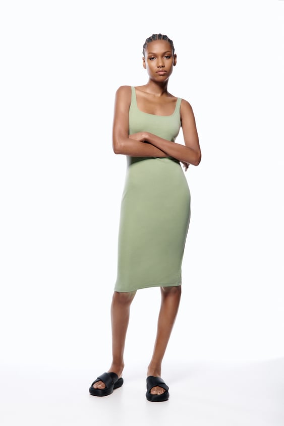 zara.com | Stretch Dress - Light Green