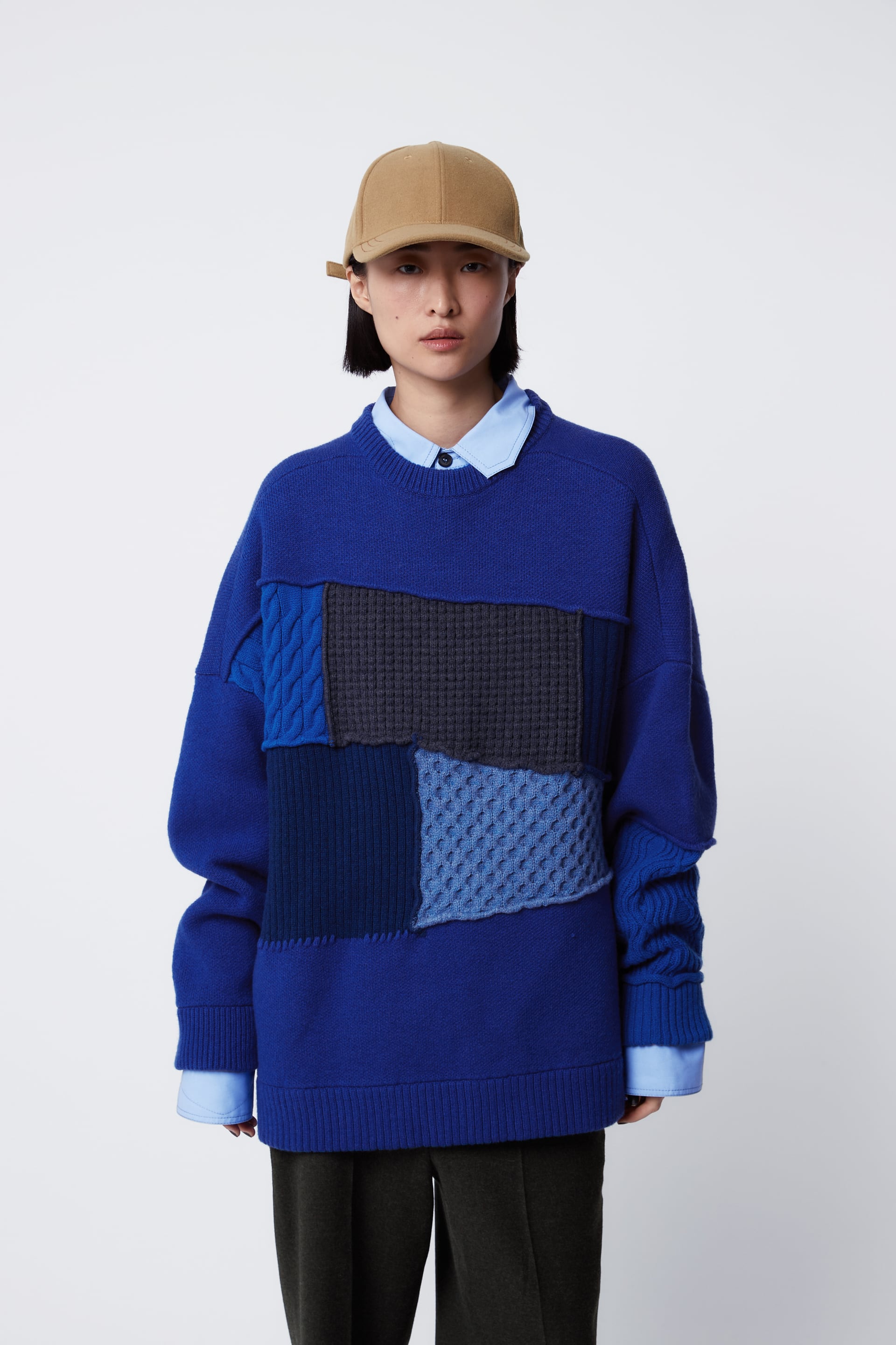 ADERERROR オーバーサイズ パッチワークセーター - ブルー | ZARA Japan / 日本
