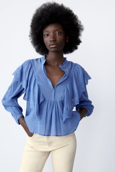 EMBROIDERED BLOUSE WITH RUFFLES