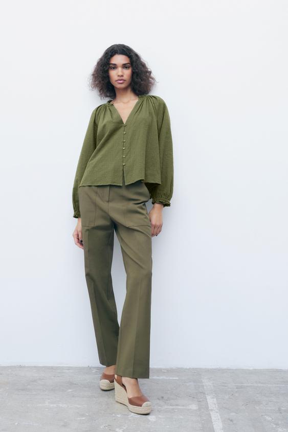 Khaki blouse zara Clearance