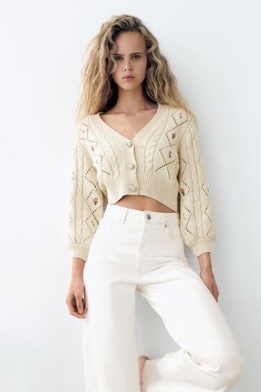 Image 0 of KNIT CARDIGAN WITH FLORAL EMBROIDERY from Zara