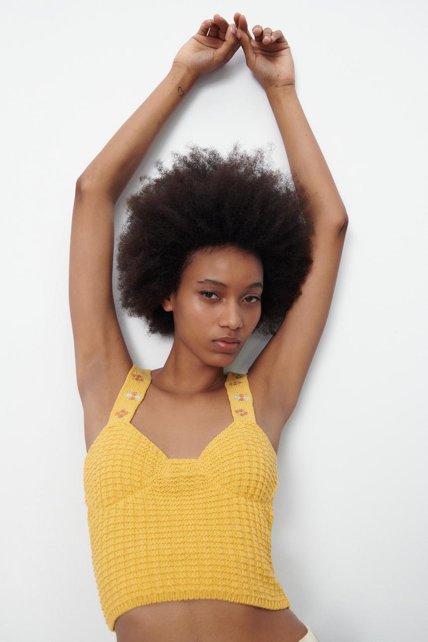 Zara knit top with floral embroidery Clearance