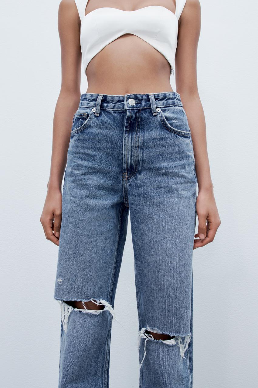Wide leg ripped jeans womens zara Clearance