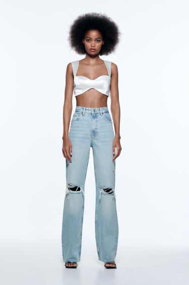 Image 0 of RIPPED WIDE LEG JEANS from Zara