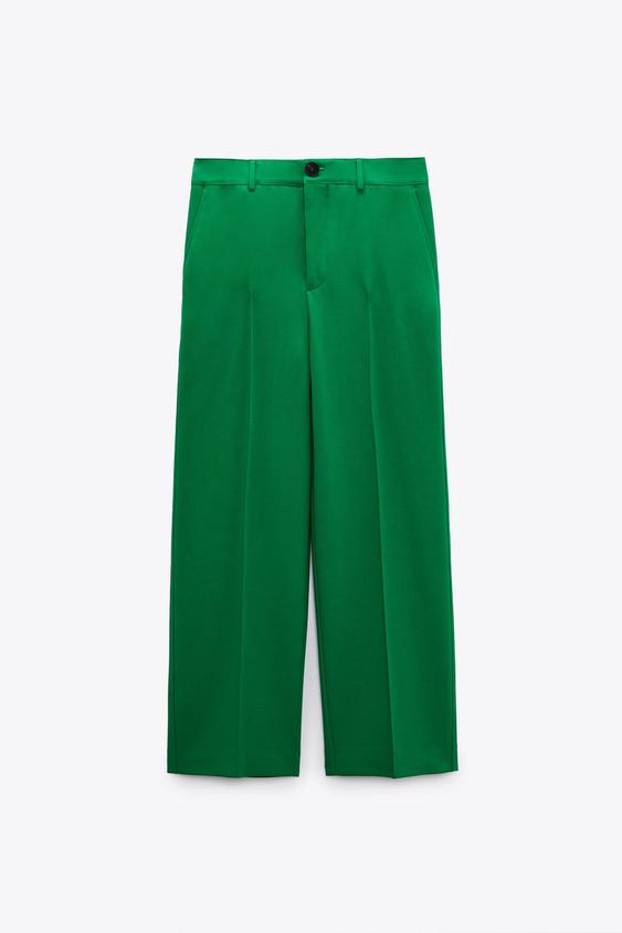 STRAIGHT CROPPED TROUSERS - GREEN 