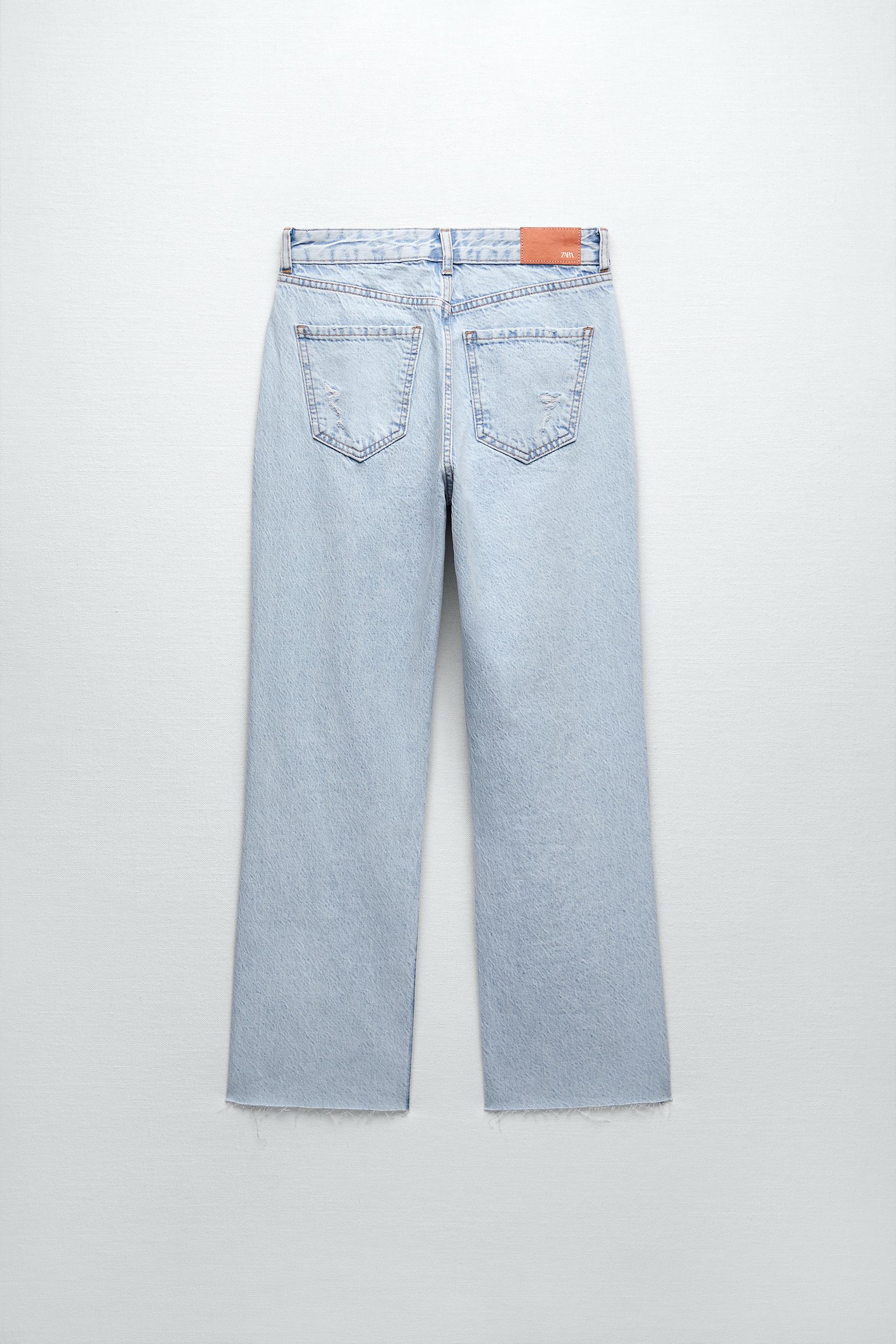 Z1975 RIPPED STRAIGHT CROPPED JEANS - Light blue | ZARA United States