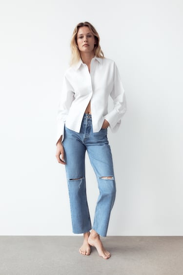 Z1975 STRAIGHT CROPPED RIPPED JEANS