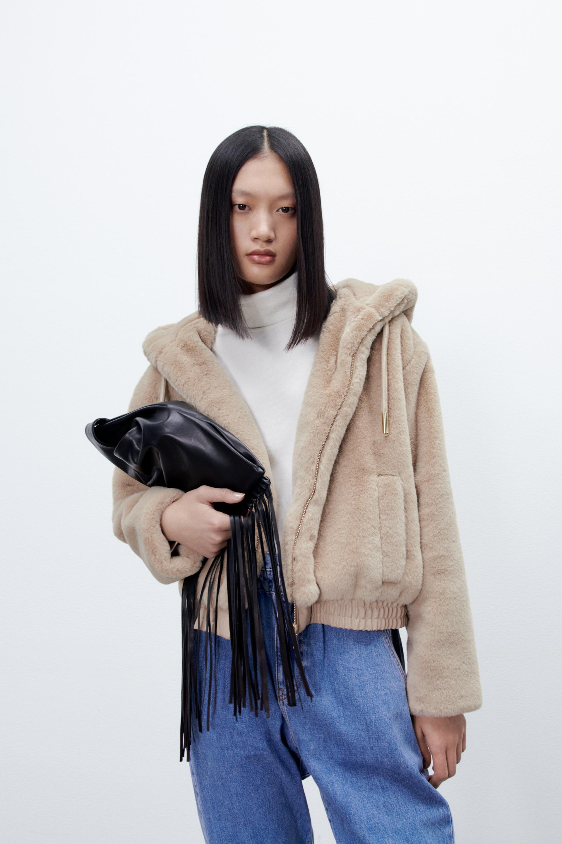 フェイクファーフーデッド ジャケット エクリュ Zara Japan 日本 フェイクファーフーデッド ジャケット エクリュ Zara Japan 日本