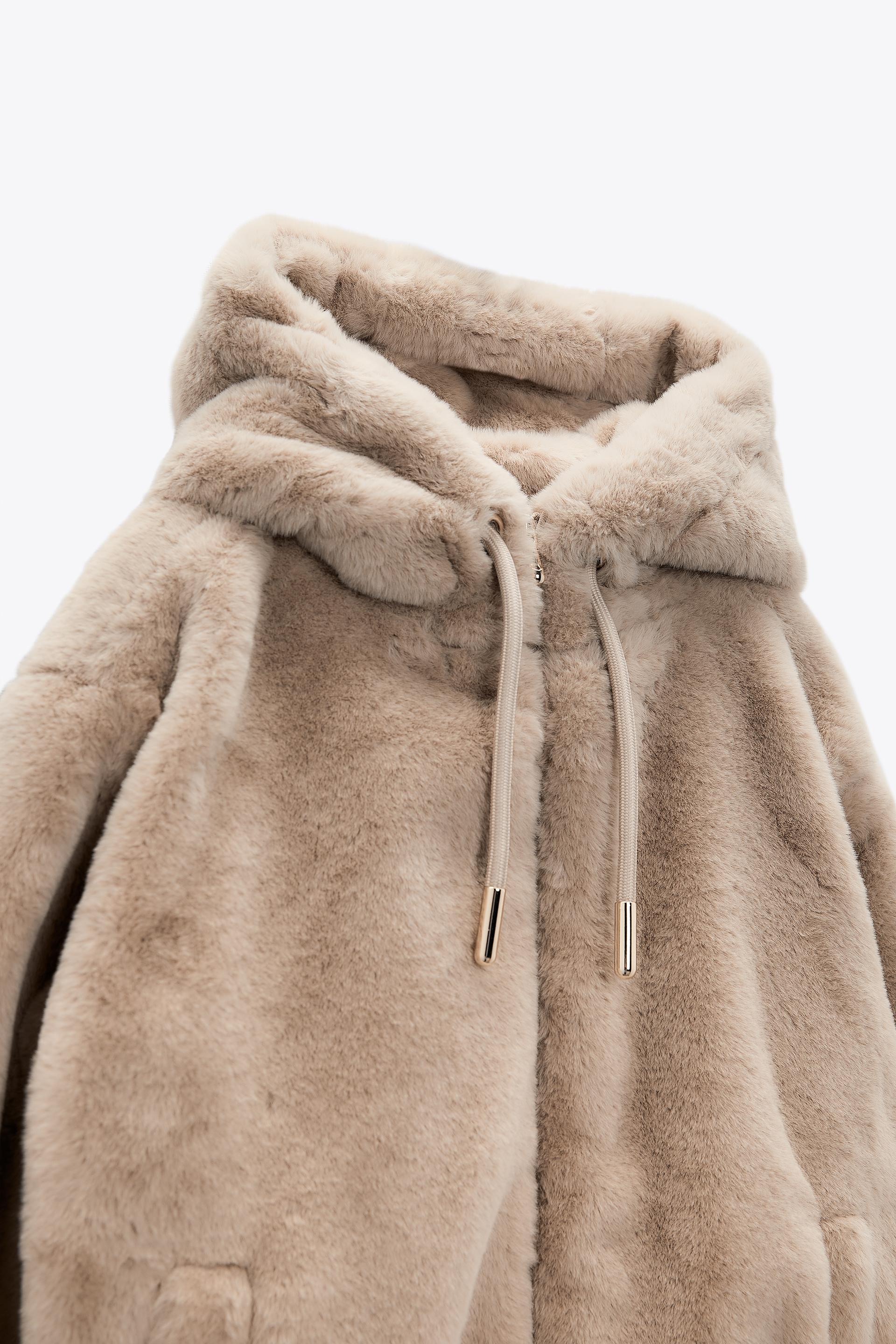 フェイクファーフーデッド ジャケット エクリュ Zara Japan 日本 フェイクファーフーデッド ジャケット エクリュ Zara Japan 日本