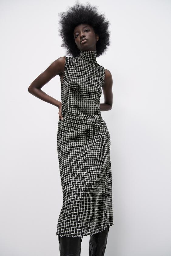 ギンガム ニットワンピース ブラック ホワイト Zara Japan 日本 ギンガム ニットワンピース ブラック ホワイト Zara Japan 日本