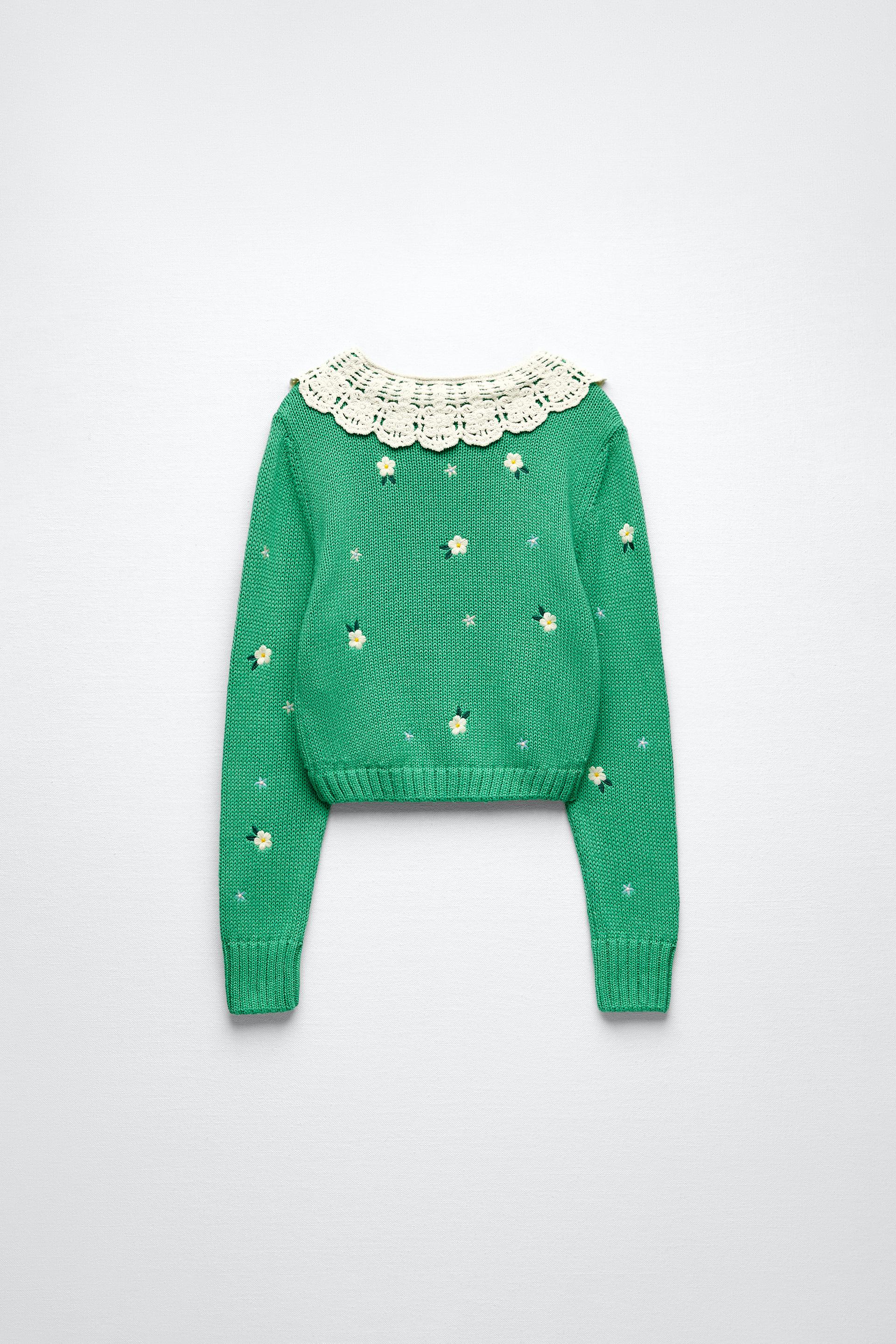 EMBROIDERED KNIT SWEATER - Green | ZARA 