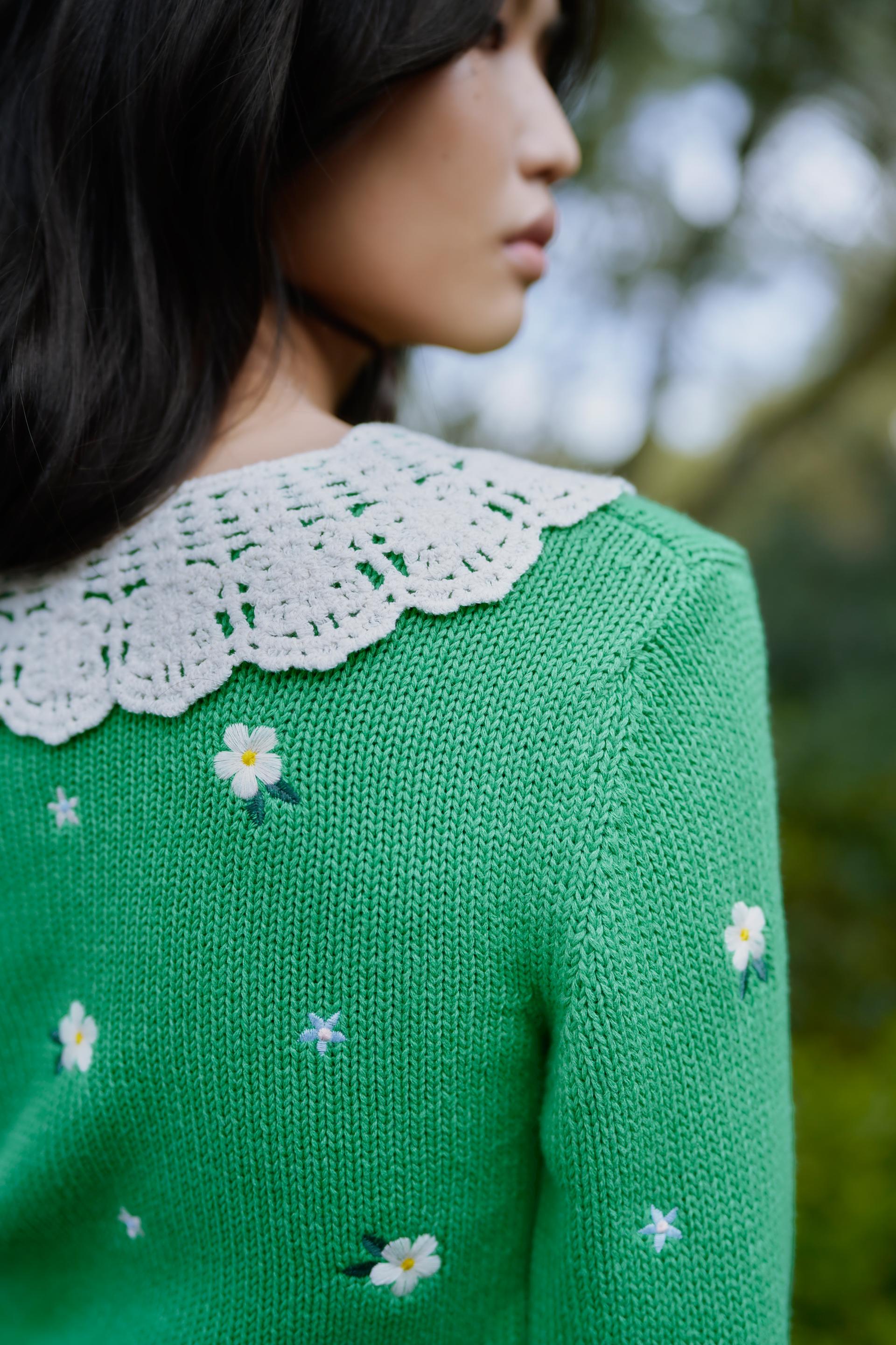 Embroidered green knit sweater zara Clearance