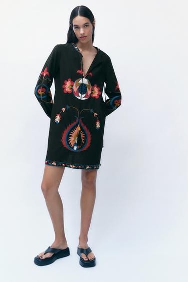 SHORT EMBROIDERED DRESS - Multicolored 