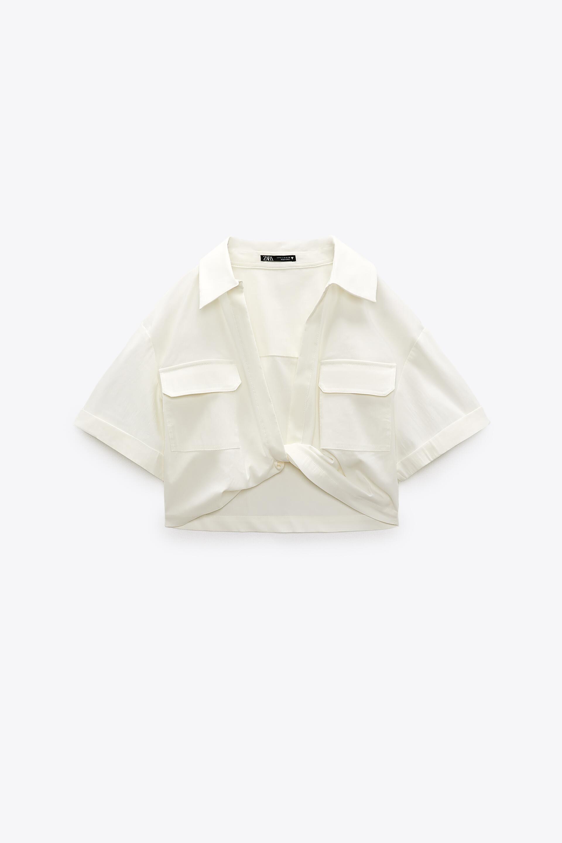 CAMISA CROP CON LINO ELÁSTICO - Crudo | ZARA España