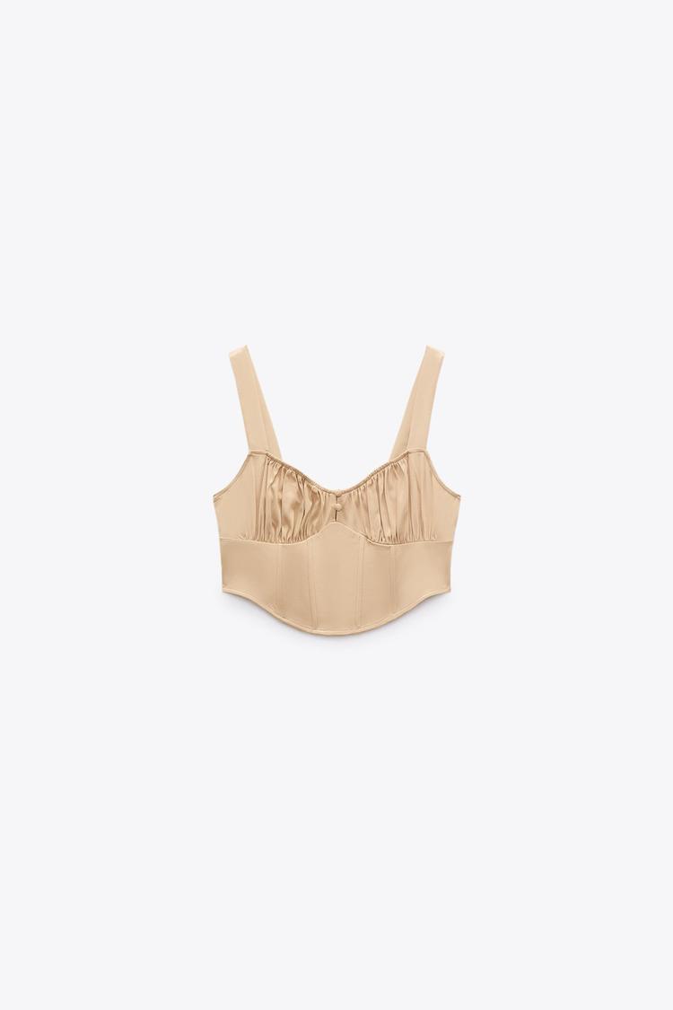 20 Corset Tops to Buy Right Now For a Bridgerton-Esque Wardrobe 16 Image 0 of SATIN EFFECT CORSET TOP from Zara